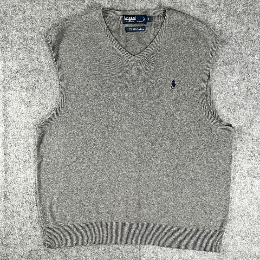 Vintage Polo Ralph Lauren Mens Pima Cotton Vneck Sweater Vest Gray L